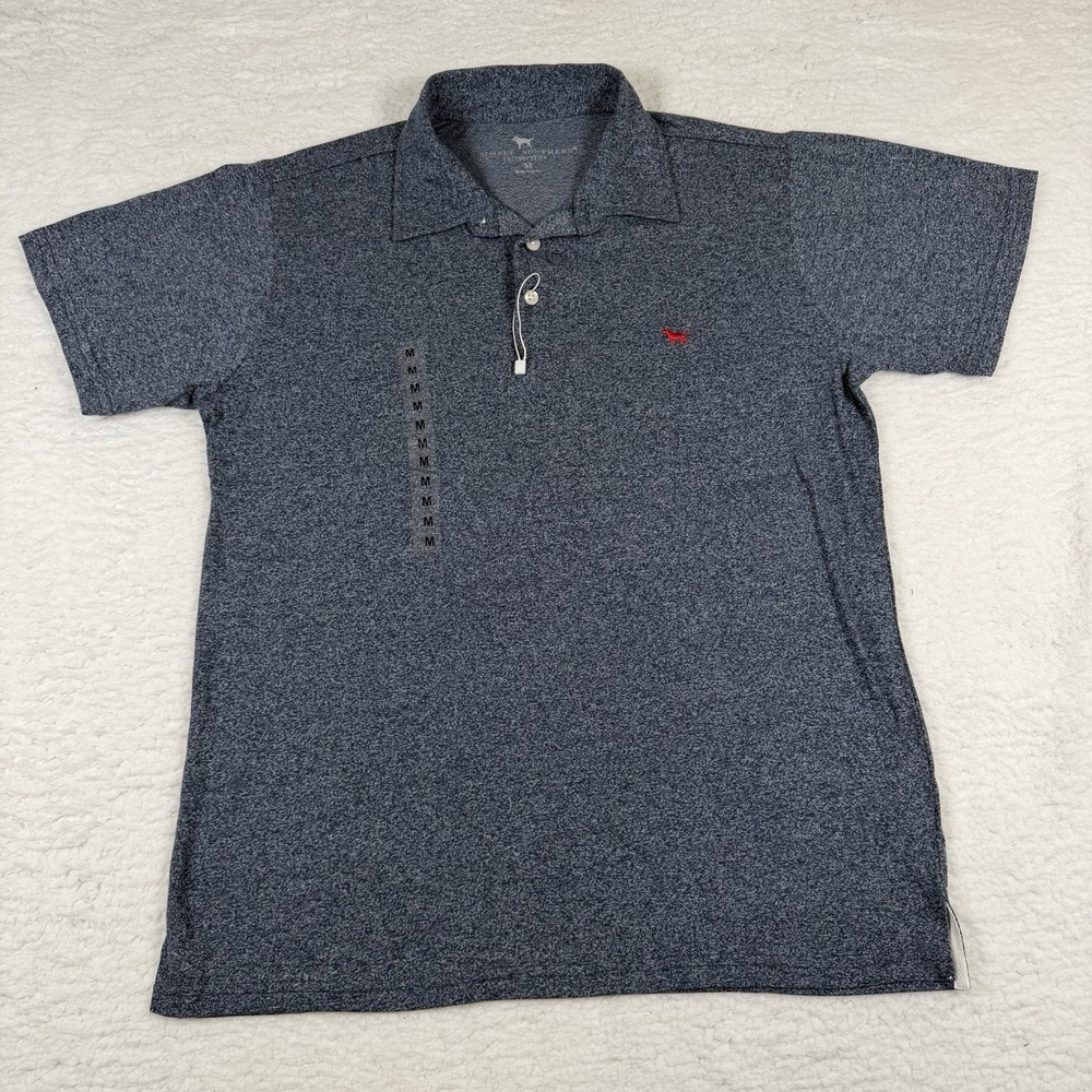 Simply Southern Outfitters Medium Mens Heathered Blue Polo Shirt Red Dog Logo
